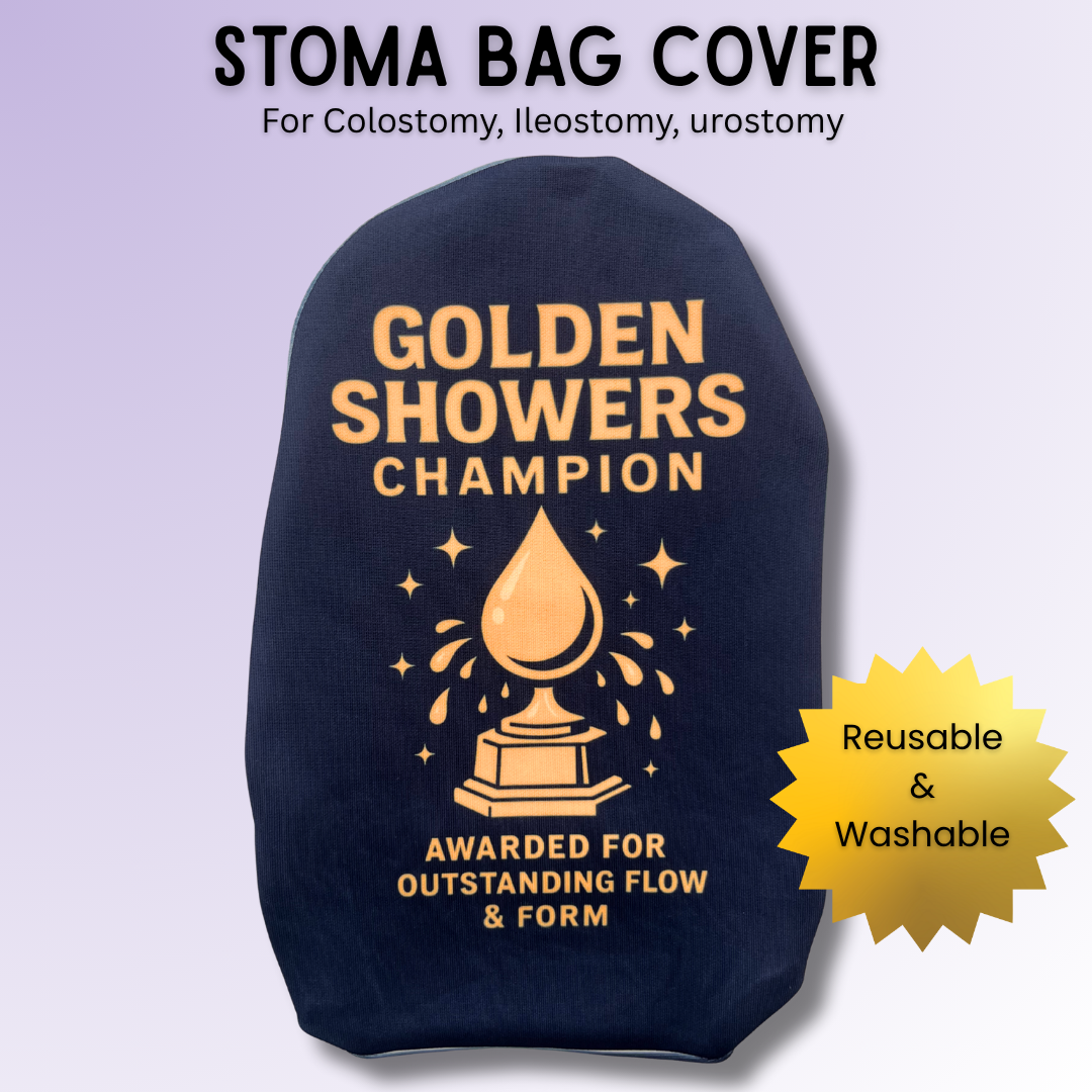 Cheeky Golden Showers Champion stoma bag cover for most colostomy, ileostomy & urostomy bags.
