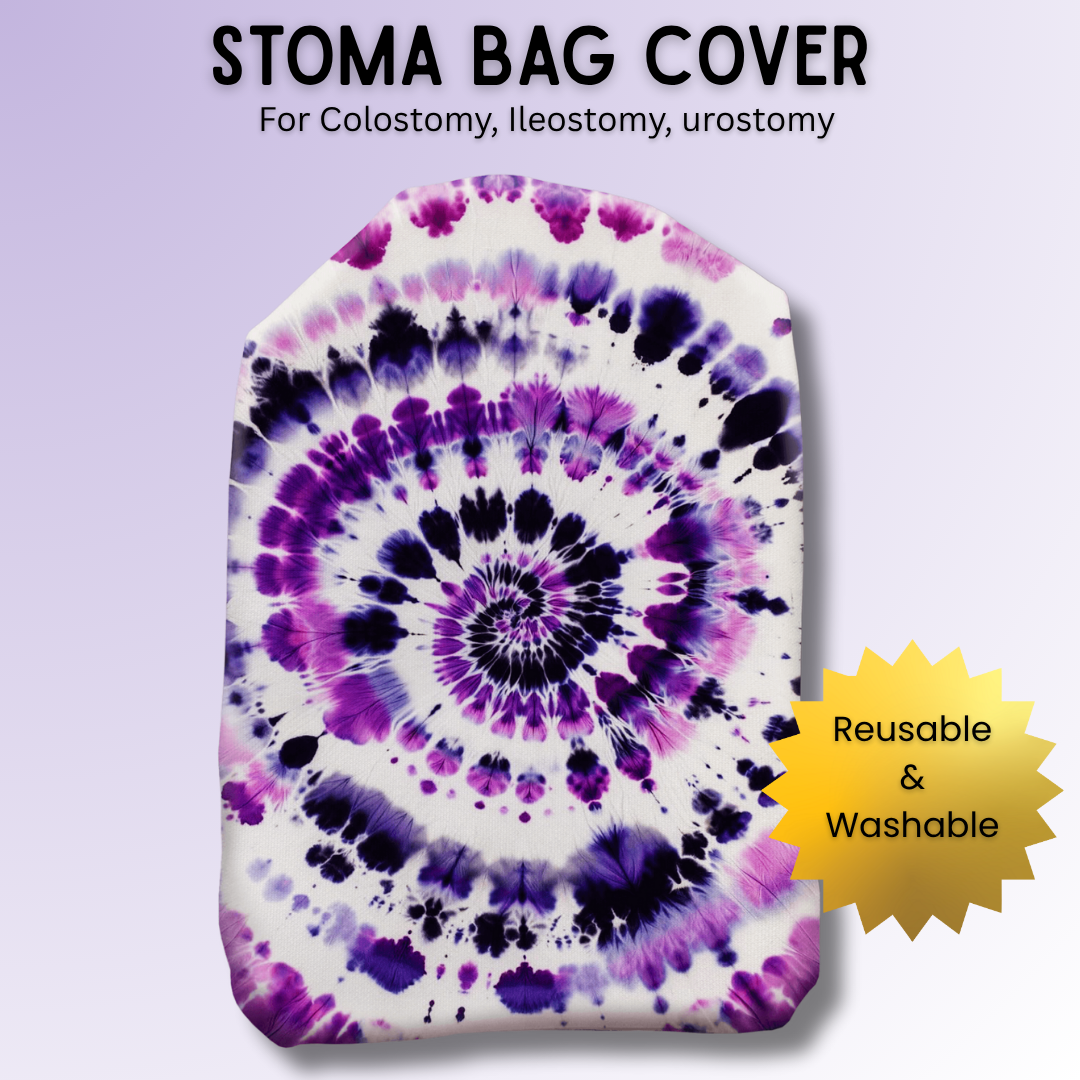 Purple & White Tie-Dye Swirl Stoma Bag Cover