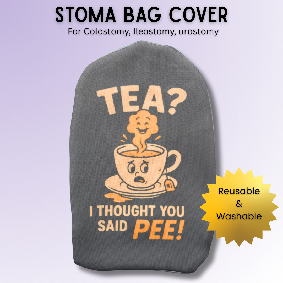 Punny Tea? I Thought You Said Pee stoma bag cover for most colostomy, ileostomy & urostomy bags.