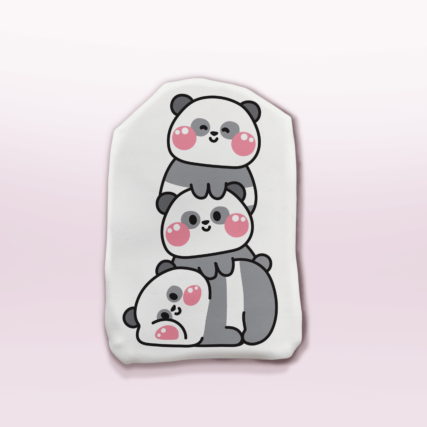 Adorable panda-themed stoma bag cover from Stoma Styles, showcasing stacked cartoon pandas in pastel tones – perfect for ostomy users who love pandas.