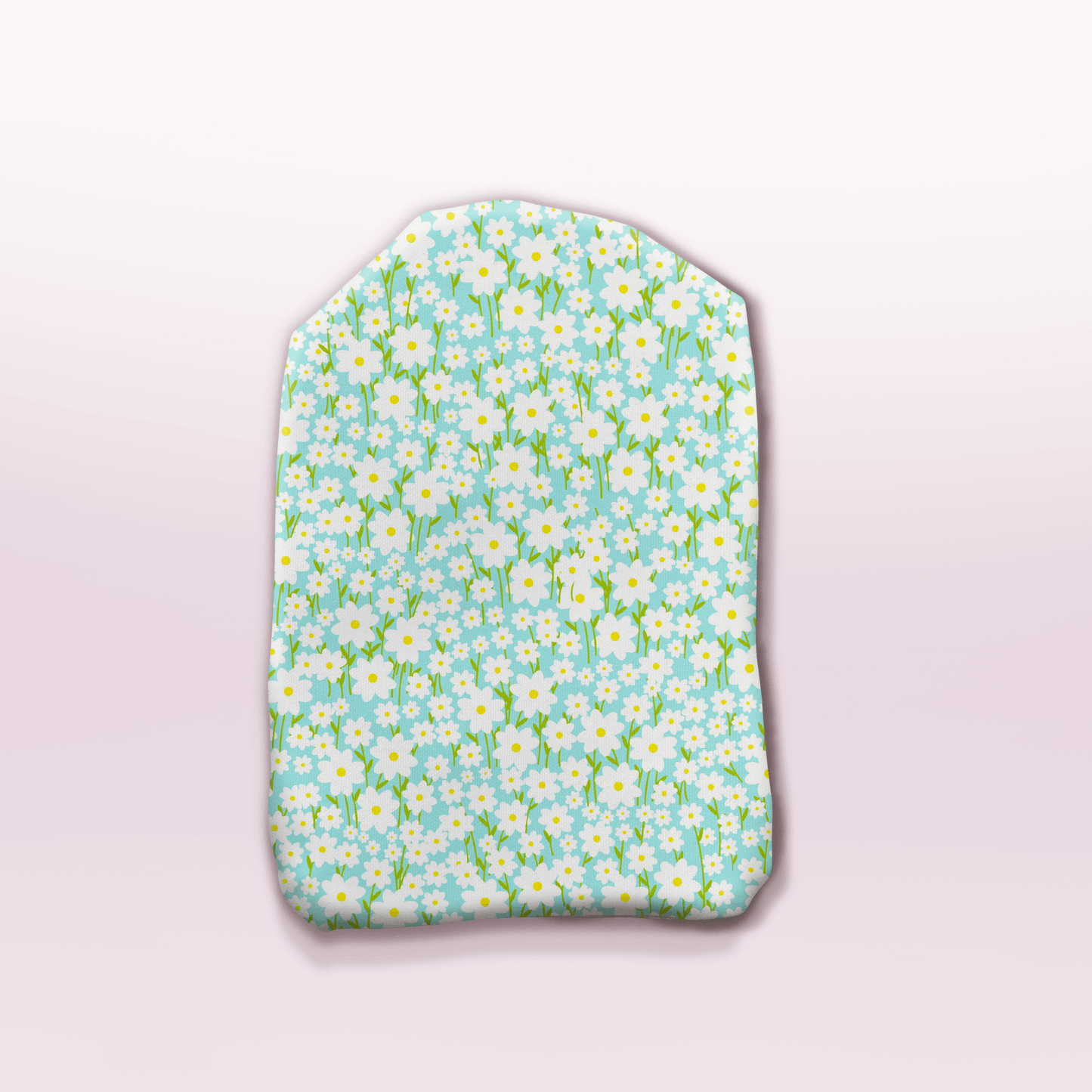 Daisy Dream stoma bag cover with scattered white daisies on a pastel background – bright and whimsical floral ostomy accessory.