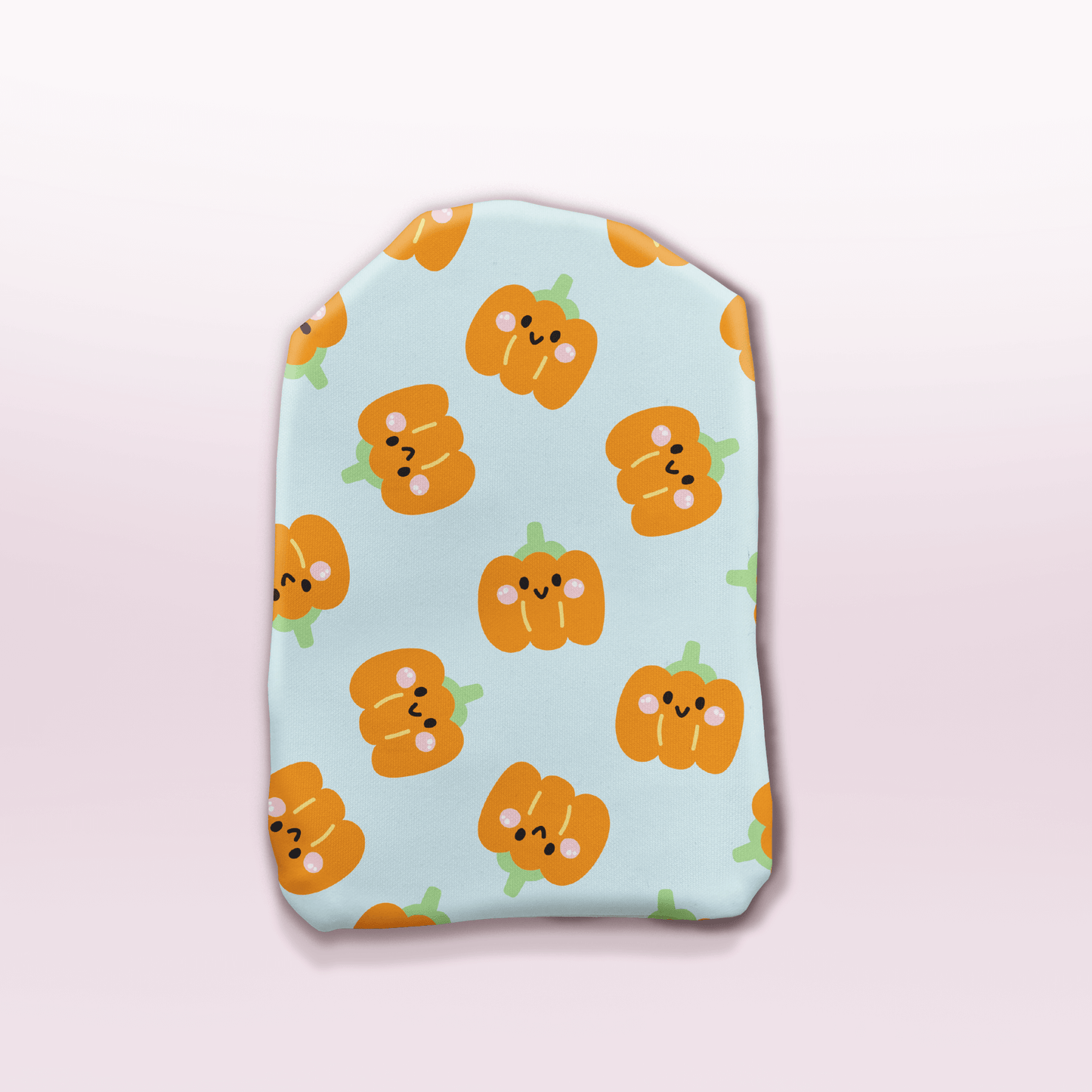 Pumpkin Buddies stoma bag cover from Stoma Styles with grinning orange pumpkins on a pale backdrop – perfect for autumn or Halloween vibes.