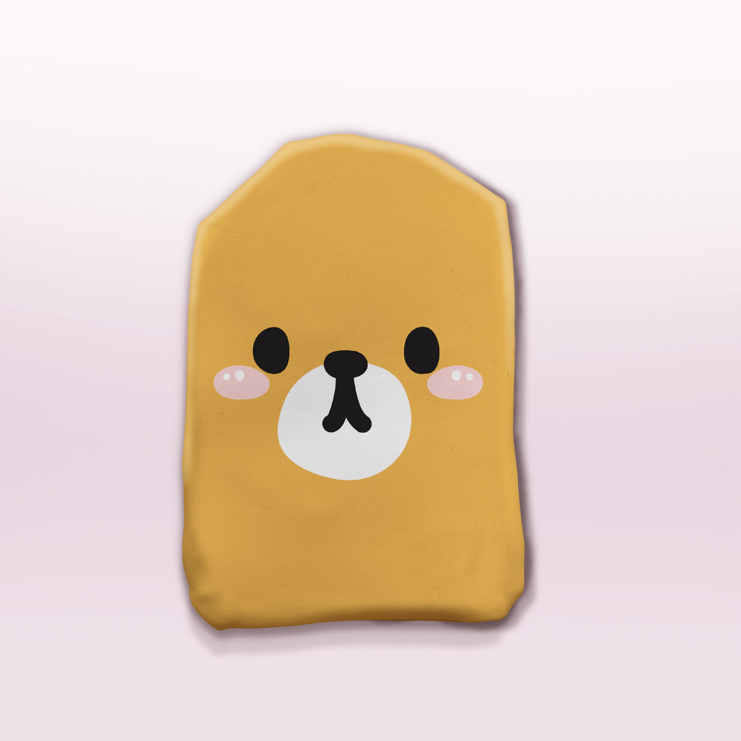 Funny bear stoma bag cover for ostomy wear – handmade reusable ostomy pouch cover from Stoma Styles, mustard yellow with cute bear face.