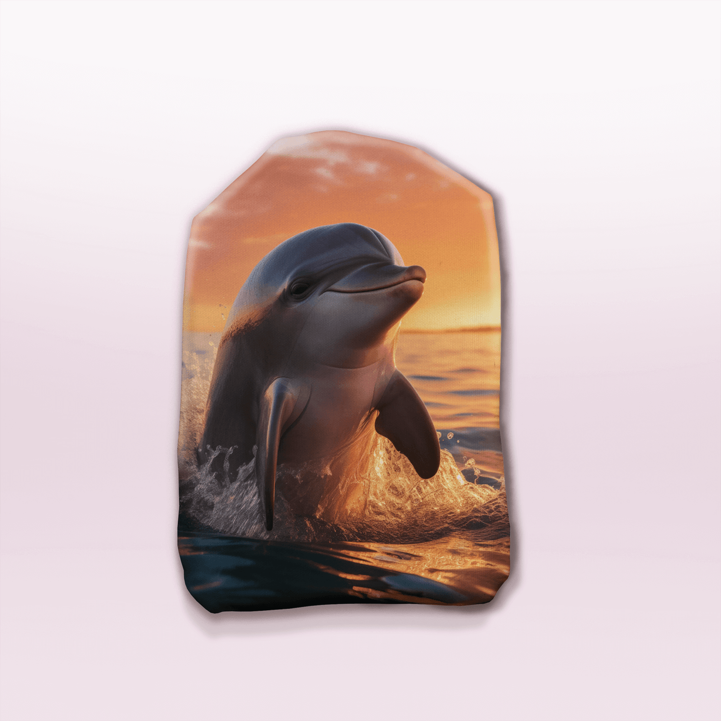 Beautiful sunset-themed stoma bag cover featuring a realistic animal swimming in golden light – tranquil outdoor style.