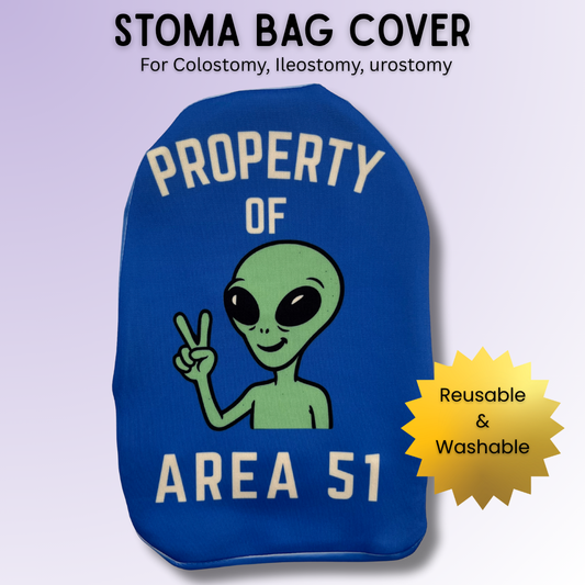Alien design funny stoma bag cover for most colostomy, ileostomy & urostomy bags – Property of Area 51.