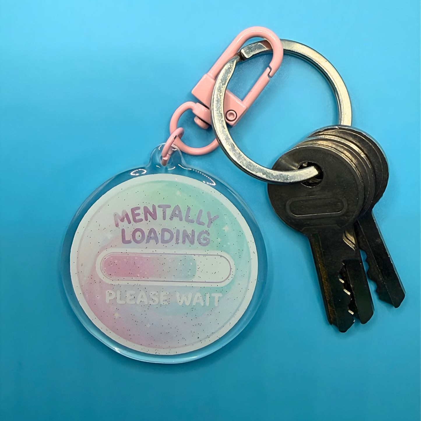 Mentally Loading Please Wait Glitter Acrylic Keyring – Mental Health Humour Keychain