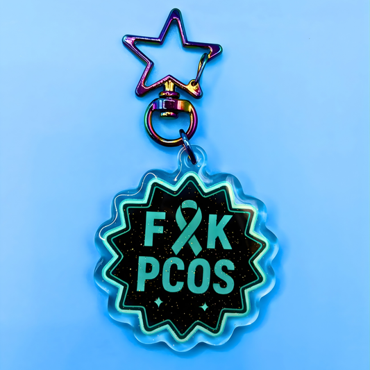 F*ck PCOS Glitter Acrylic Keyring – PCOS Awareness Keychain with Embedded Sparkle