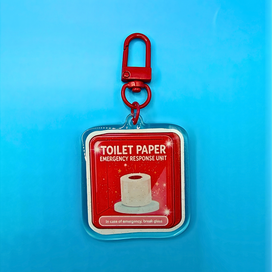 Toilet Paper Emergency Response Unit Glitter Acrylic Keyring – Funny Toilet Humour Keychain