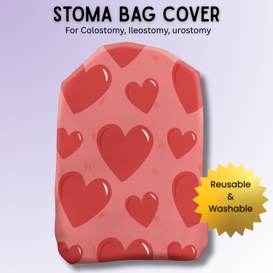 Red Hearts Stoma Bag Cover