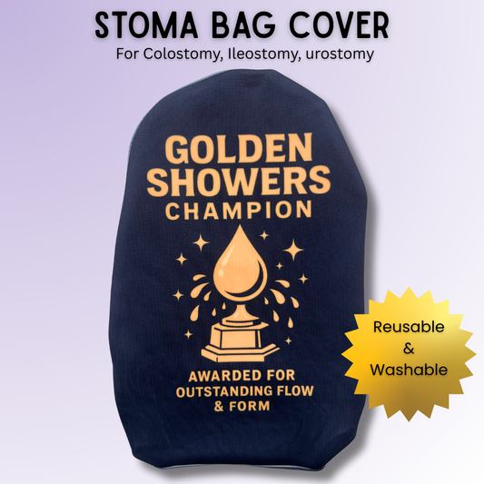 Cheeky Golden Showers Champion stoma bag cover for most colostomy, ileostomy & urostomy bags.