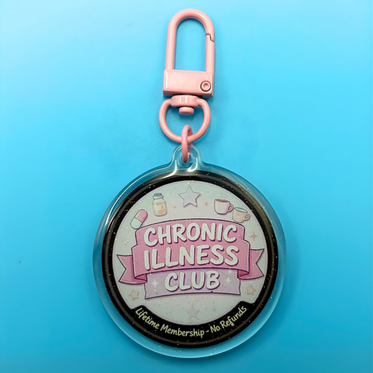 Chronic Illness Club Glitter Acrylic Keyring – Invisible Illness & Spoonie Keychain