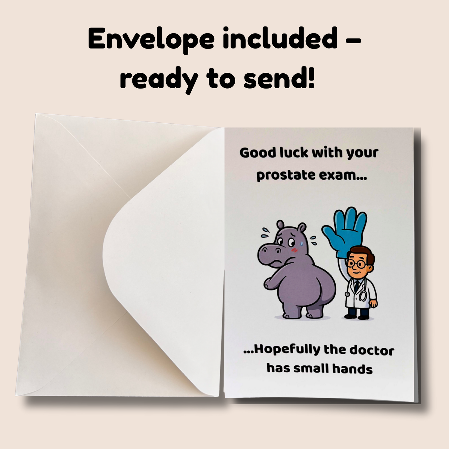 Funny Prostate Exam Card – “Good Luck… Hopefully the Doctor Has Small Hands” | Rude Medical Humour Greeting