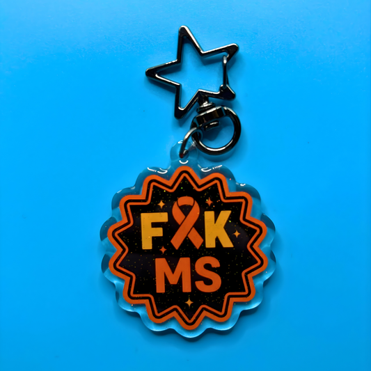F*ck MS Glitter Acrylic Keyring – MS Awareness Keychain with Embedded Sparkle