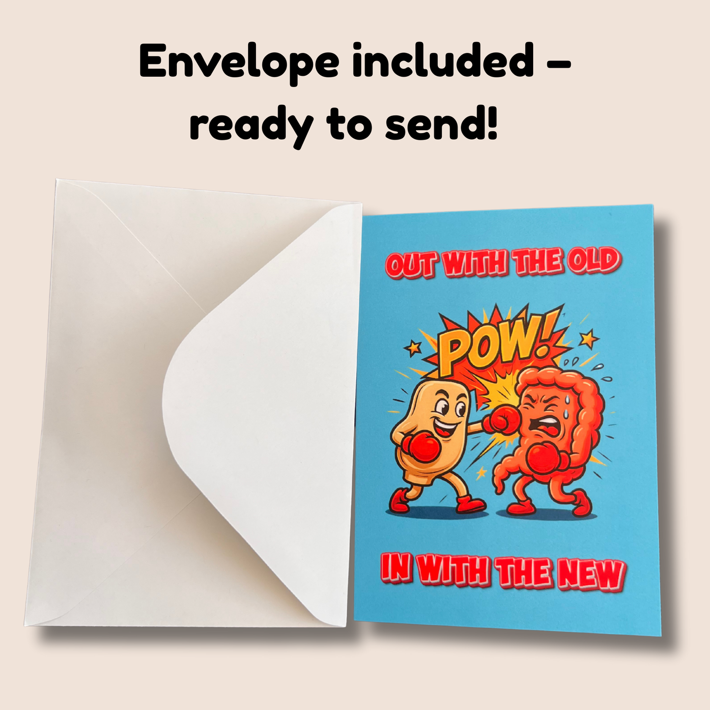 Funny Surgery Card – “Out With The Old, In With The New” | Ostomy & Colon Surgery Humour Greeting Card