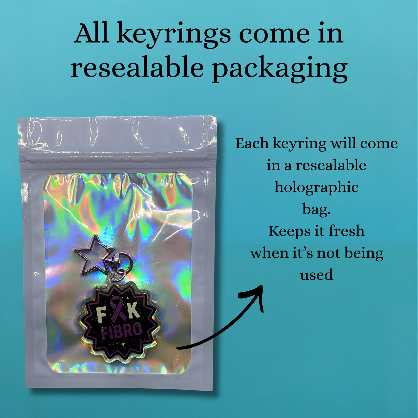 F*ck Fibro Glitter Acrylic Keyring – Fibromyalgia Awareness Keychain with Embedded Sparkle