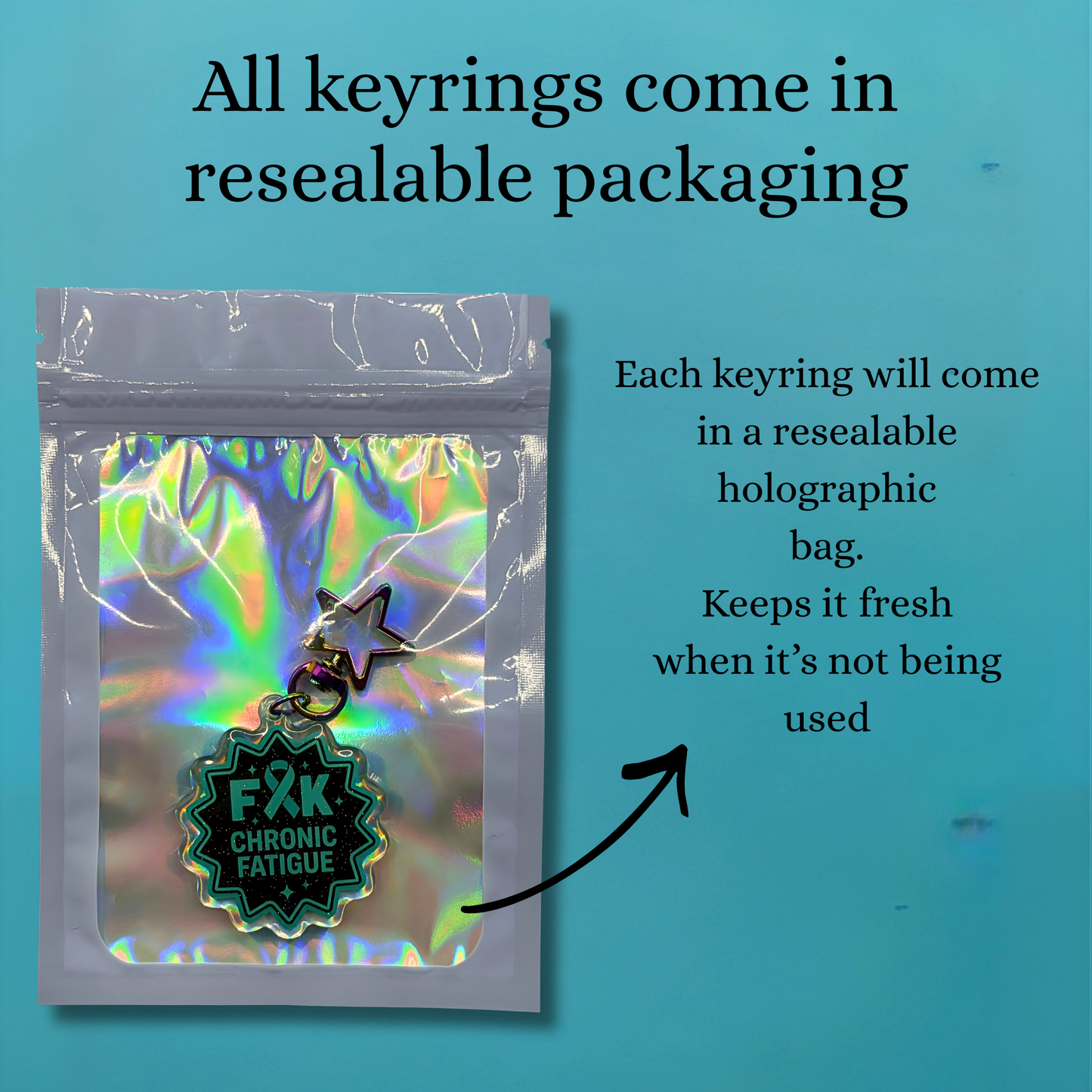 F*ck Chronic Fatigue Glitter Acrylic Keyring – Chronic Fatigue Awareness Keychain