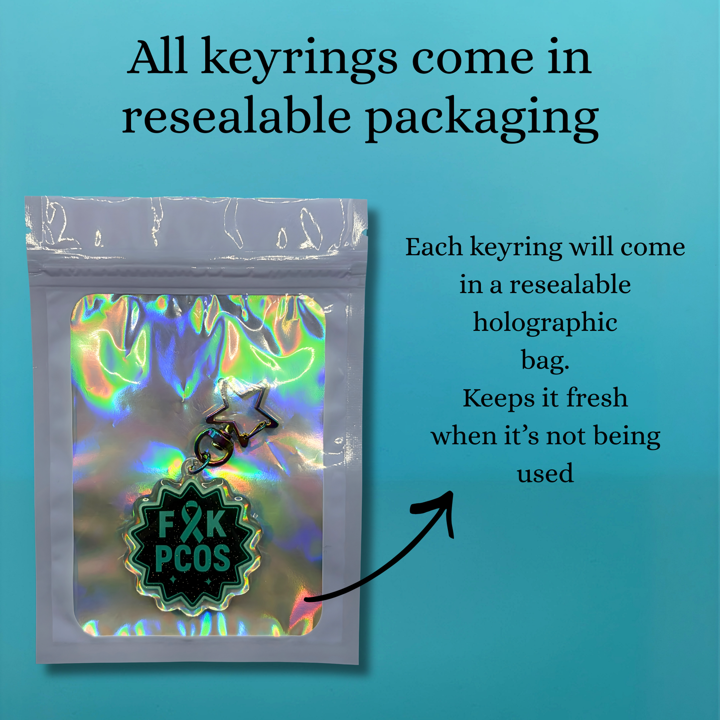 F*ck PCOS Glitter Acrylic Keyring – PCOS Awareness Keychain with Embedded Sparkle