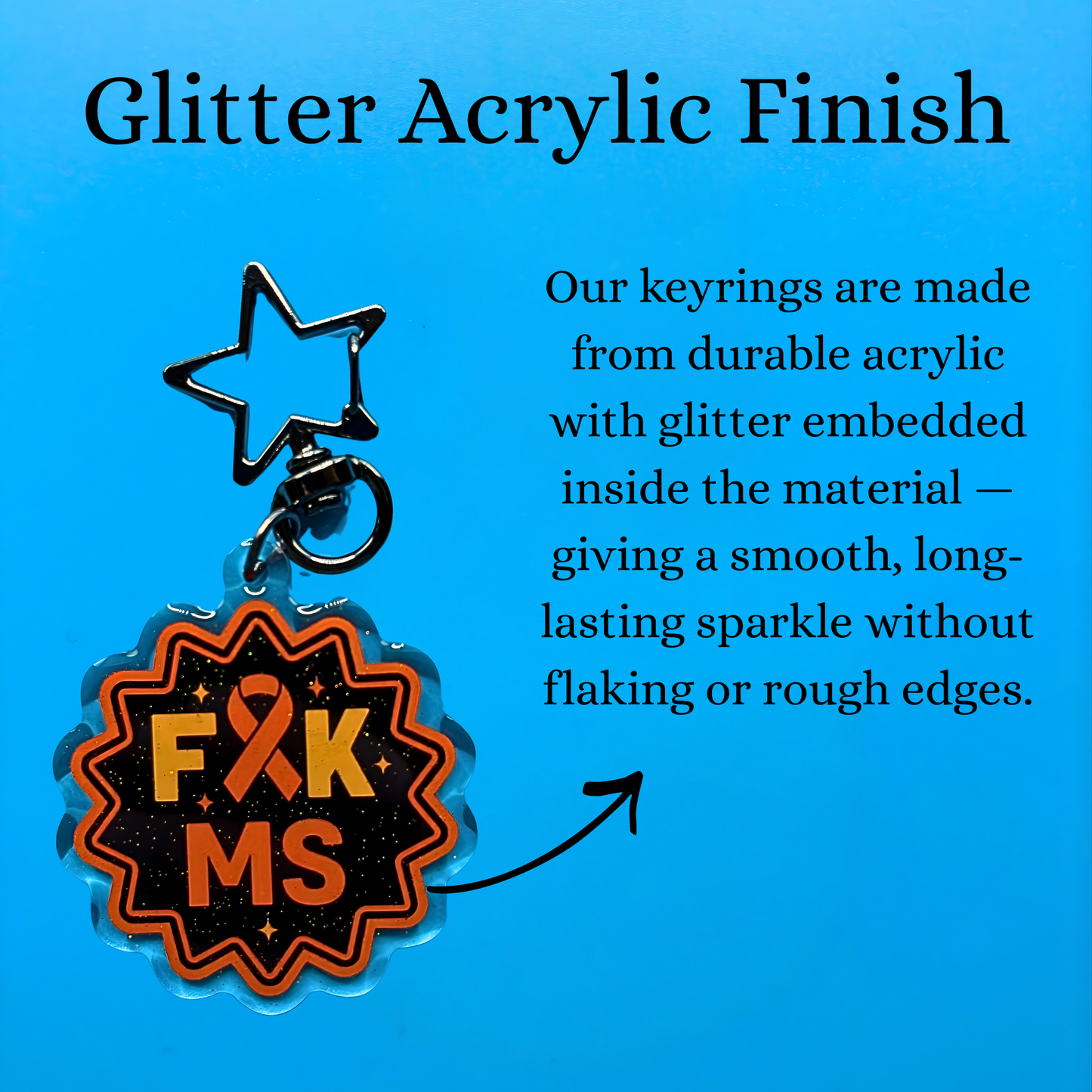 Portachiavi Acrilico Glitter F*ck MS – Portachiavi Consapevolezza SM con Scintillio Incorporato