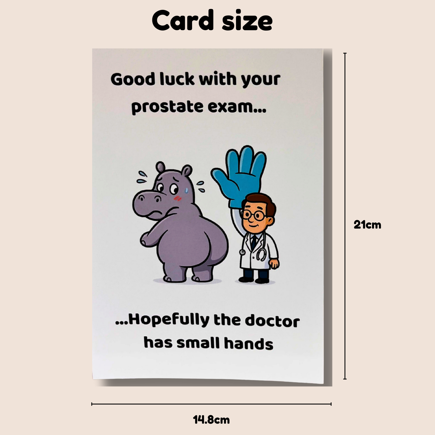 Funny Prostate Exam Card – “Good Luck… Hopefully the Doctor Has Small Hands” | Rude Medical Humour Greeting