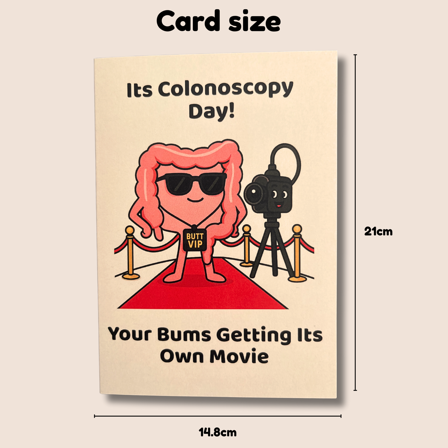 Funny Colonoscopy Card – “It’s Colonoscopy Day! Your Bum’s Getting Its Own Movie” | Humorous Surgery Greeting Card
