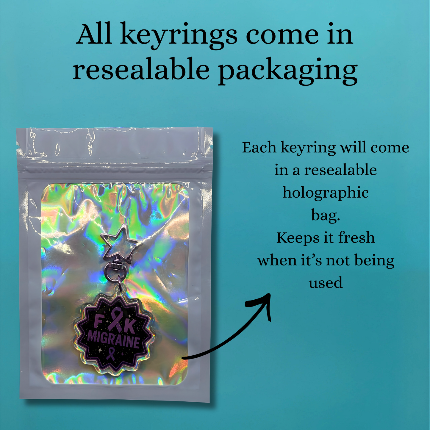F*ck Migraine Glitter Acrylic Keyring – Migraine Awareness Keychain with Embedded Sparkle