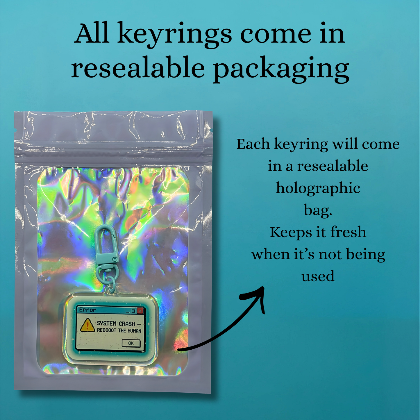 System Crash – Reboot the Human Glitter Acrylic Keyring | Chronic Illness Keychain