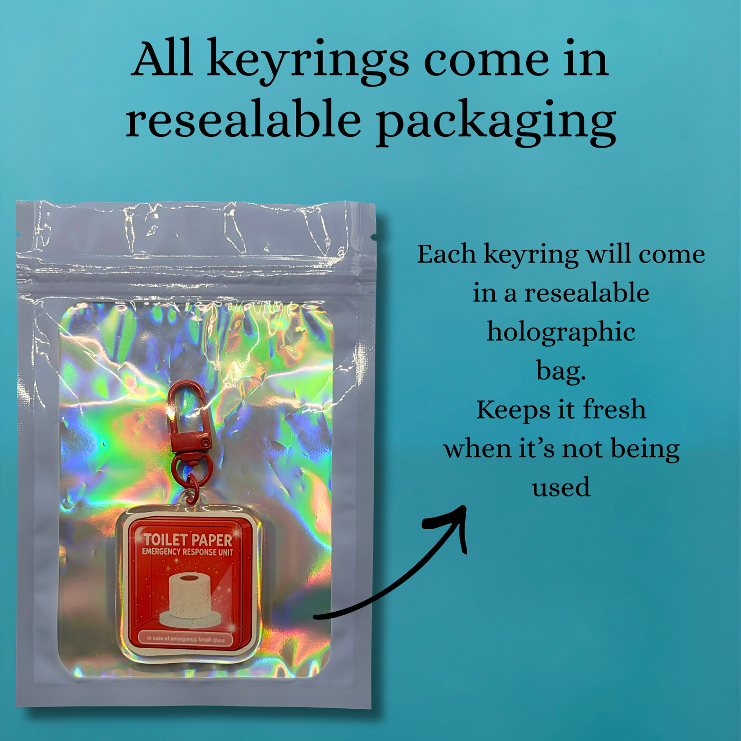 Toilet Paper Emergency Response Unit Glitter Acrylic Keyring – Funny Toilet Humour Keychain