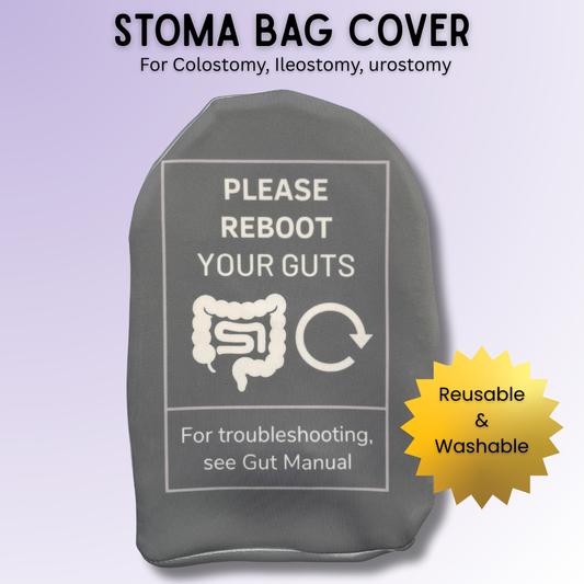 Geeky Please Reboot Your Guts stoma bag cover for most colostomy, ileostomy & urostomy bags.