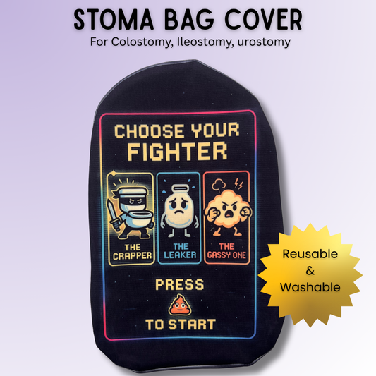 Gaming Choose Your Fighter stoma bag cover for most colostomy, ileostomy & urostomy bags.