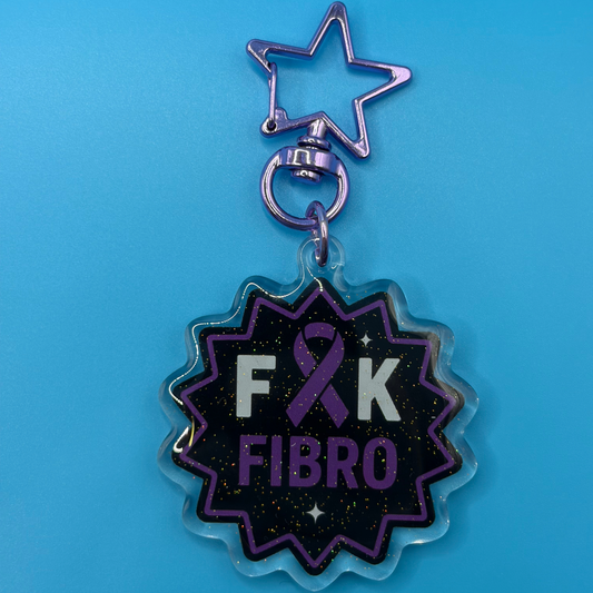 F*ck Fibro Glitter Acrylic Keyring – Fibromyalgia Awareness Keychain with Embedded Sparkle