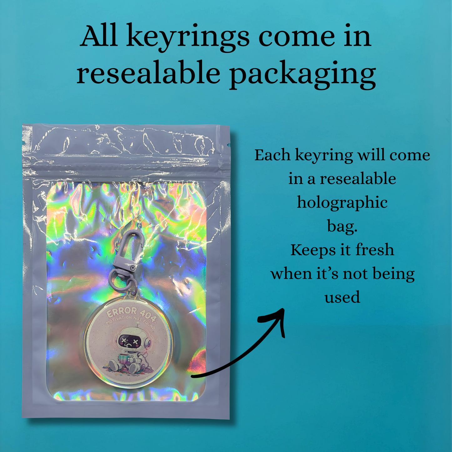 Error 404 Motivation Not Found Glitter Acrylic Keyring – Funny Burnout Keychain