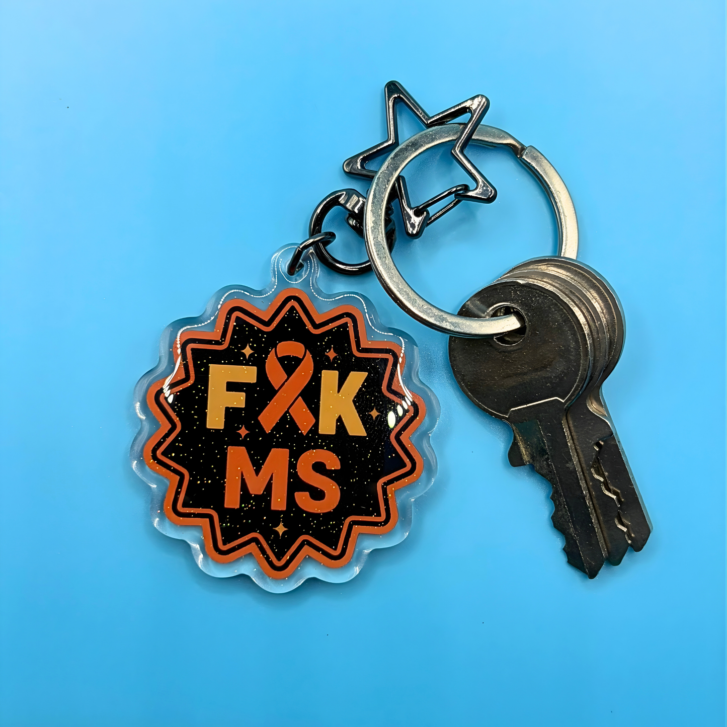 Portachiavi Acrilico Glitter F*ck MS – Portachiavi Consapevolezza SM con Scintillio Incorporato