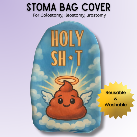 Humorous Holy Sh*t stoma bag cover for most colostomy, ileostomy & urostomy bags.