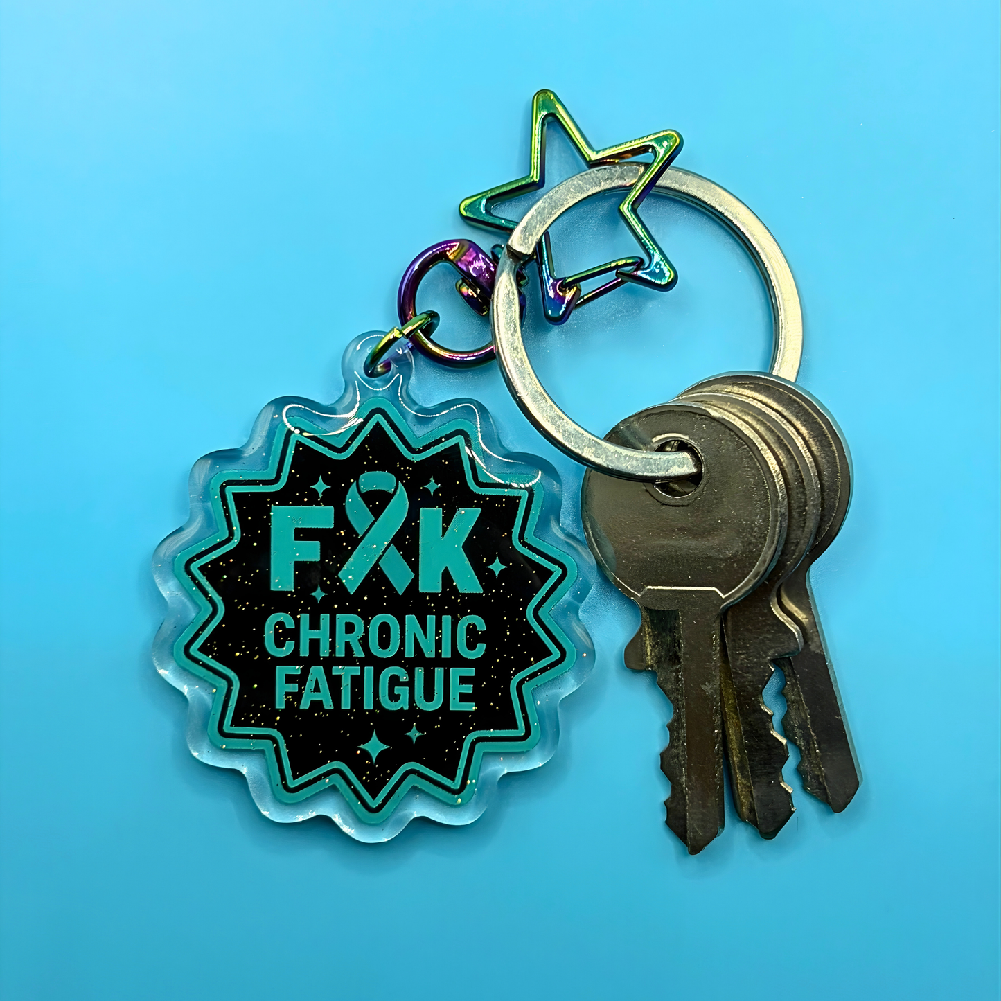 F*ck Chronic Fatigue Glitter Acrylic Keyring – Chronic Fatigue Awareness Keychain