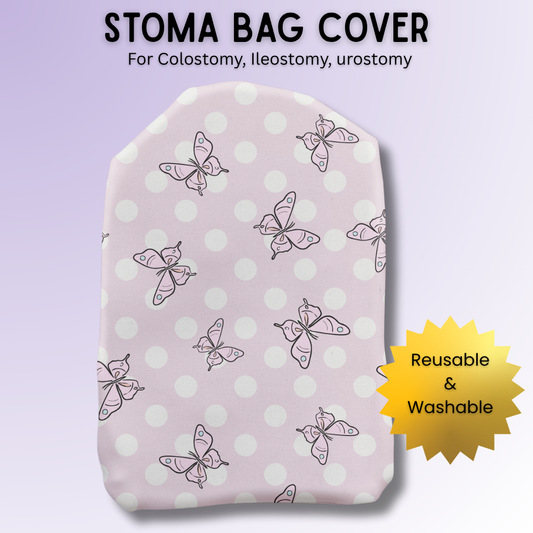 Pink Polka Dot Butterflies Stoma Bag Cover