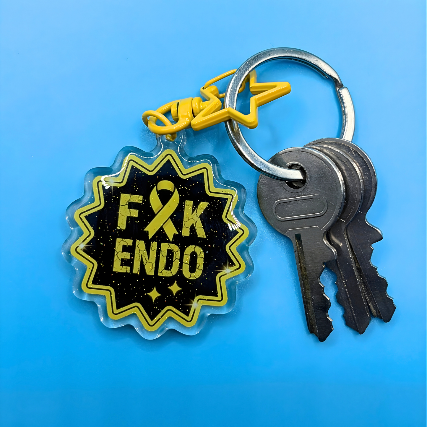 F*ck Endo Glitter Acrylic Keyring – Endometriosis Awareness Keychain with Embedded Sparkle