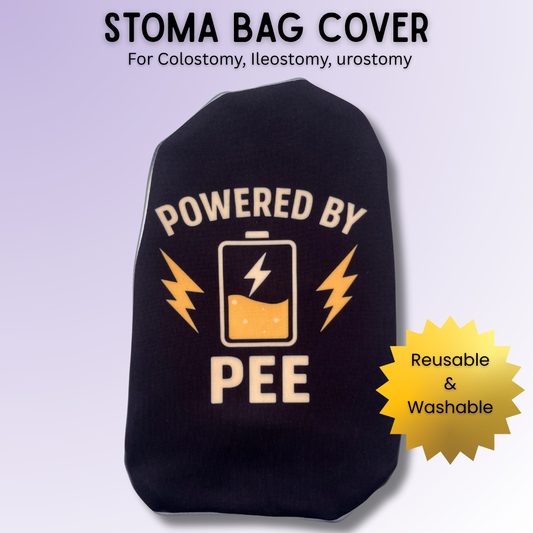 Bold Powered By Pee stoma bag cover for most colostomy, ileostomy & urostomy bags.