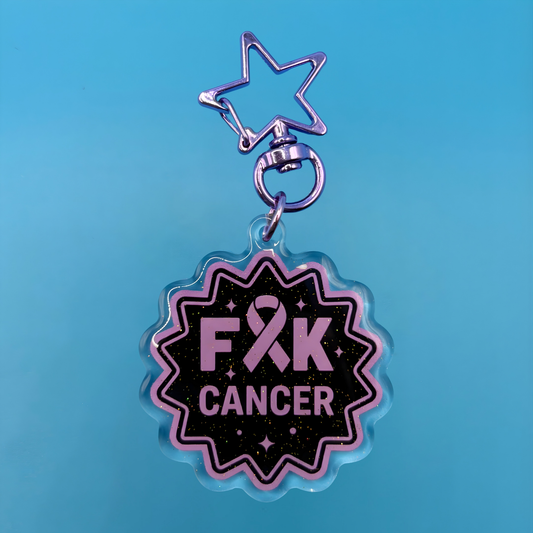F*ck Cancer Glitter Acrylic Keyring – Cancer Awareness Keychain with Embedded Sparkle