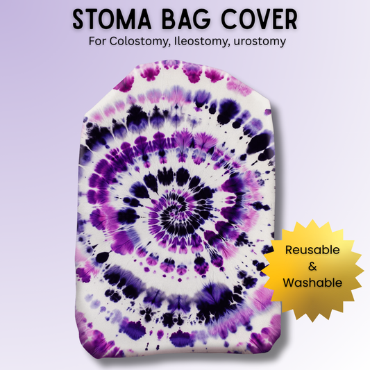 Purple & White Tie-Dye Swirl Stoma Bag Cover
