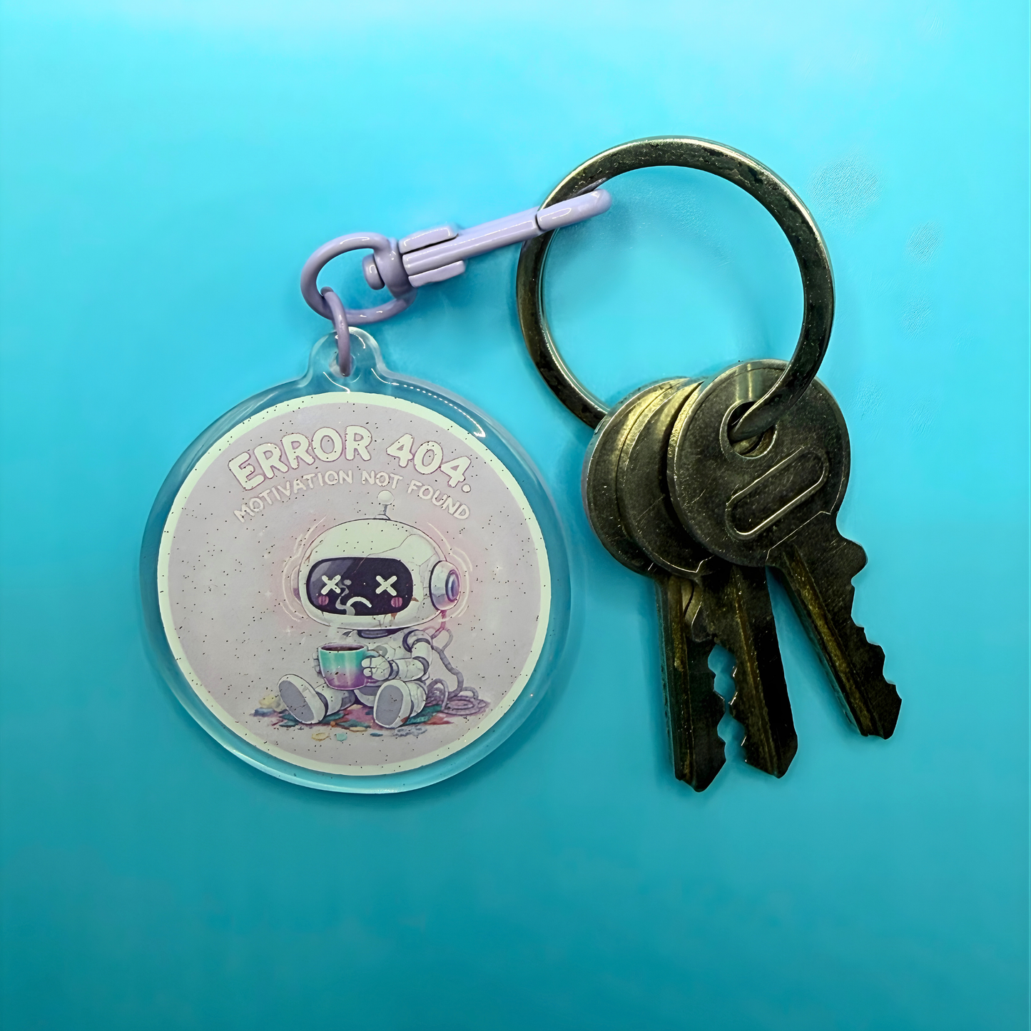 Error 404 Motivation Not Found Glitter Acrylic Keyring – Funny Burnout Keychain