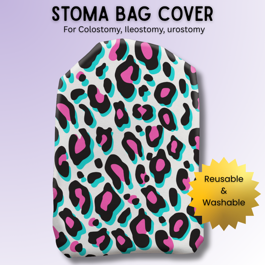 Pink & Blue Leopard Print Stoma Bag Cover