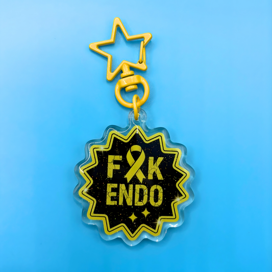 F*ck Endo Glitter Acrylic Keyring – Endometriosis Awareness Keychain with Embedded Sparkle