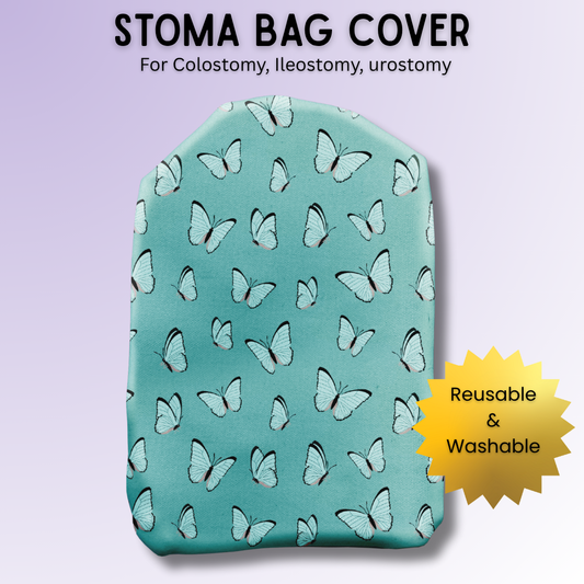 Turquoise Butterflies Stoma Bag Cover