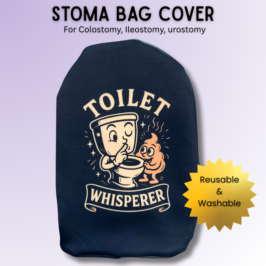 Humorous Toilet Whisperer stoma bag cover for most colostomy, ileostomy & urostomy bags.