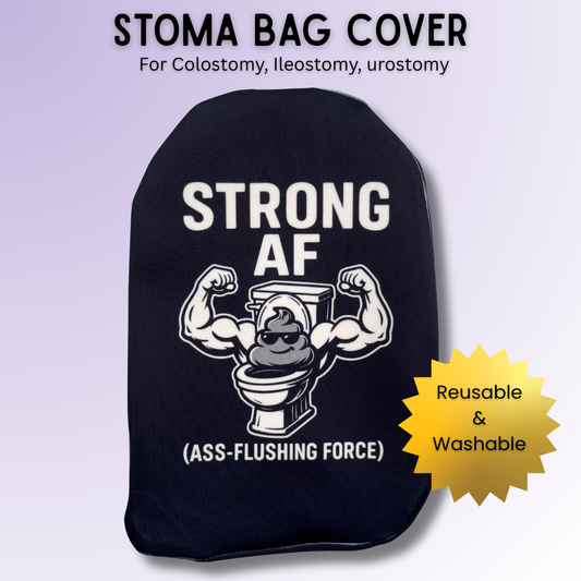 Bold Strong AF funny stoma bag cover for most colostomy, ileostomy & urostomy bags.