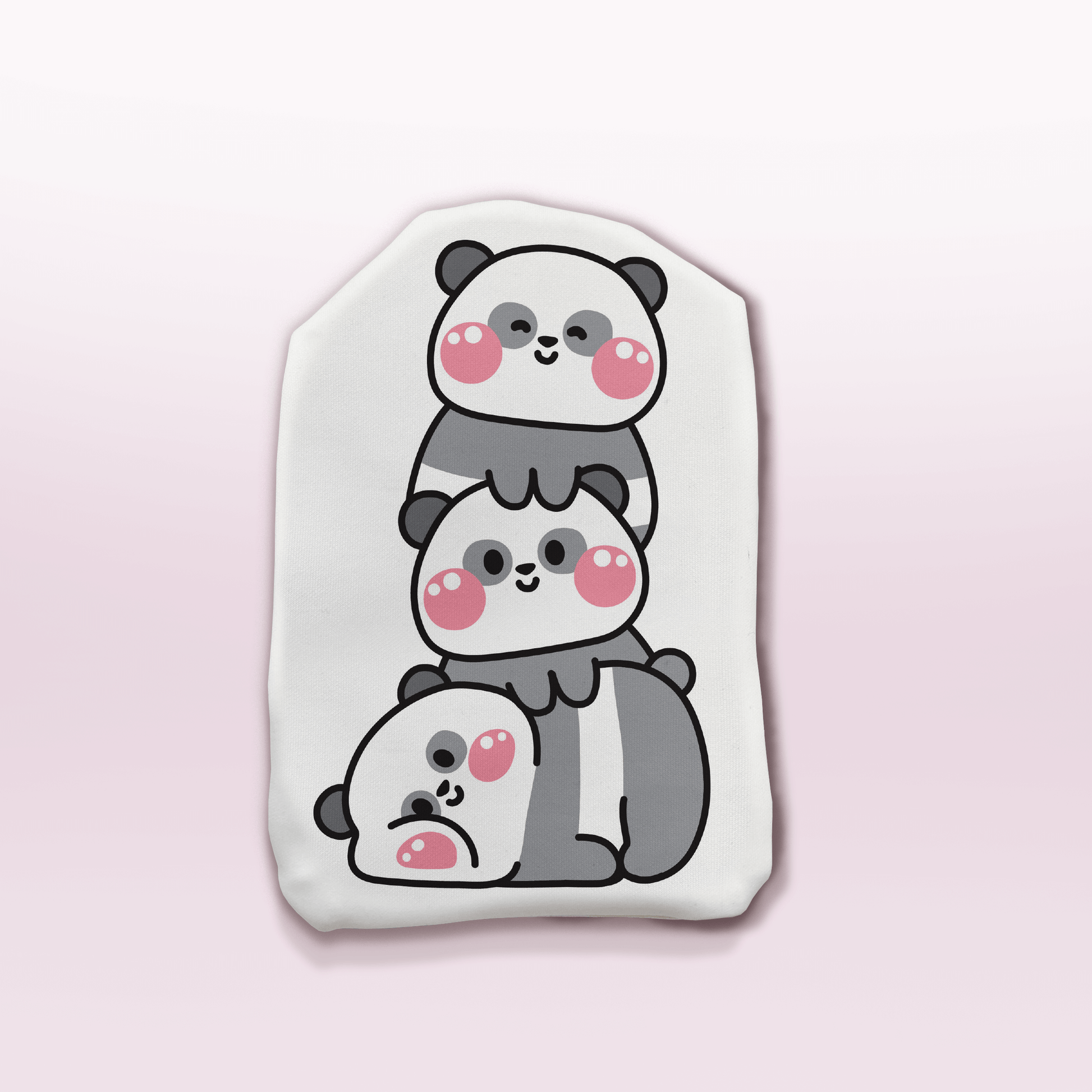 Adorable panda-themed stoma bag cover from Stoma Styles, showcasing stacked cartoon pandas in pastel tones – perfect for ostomy users who love pandas.
