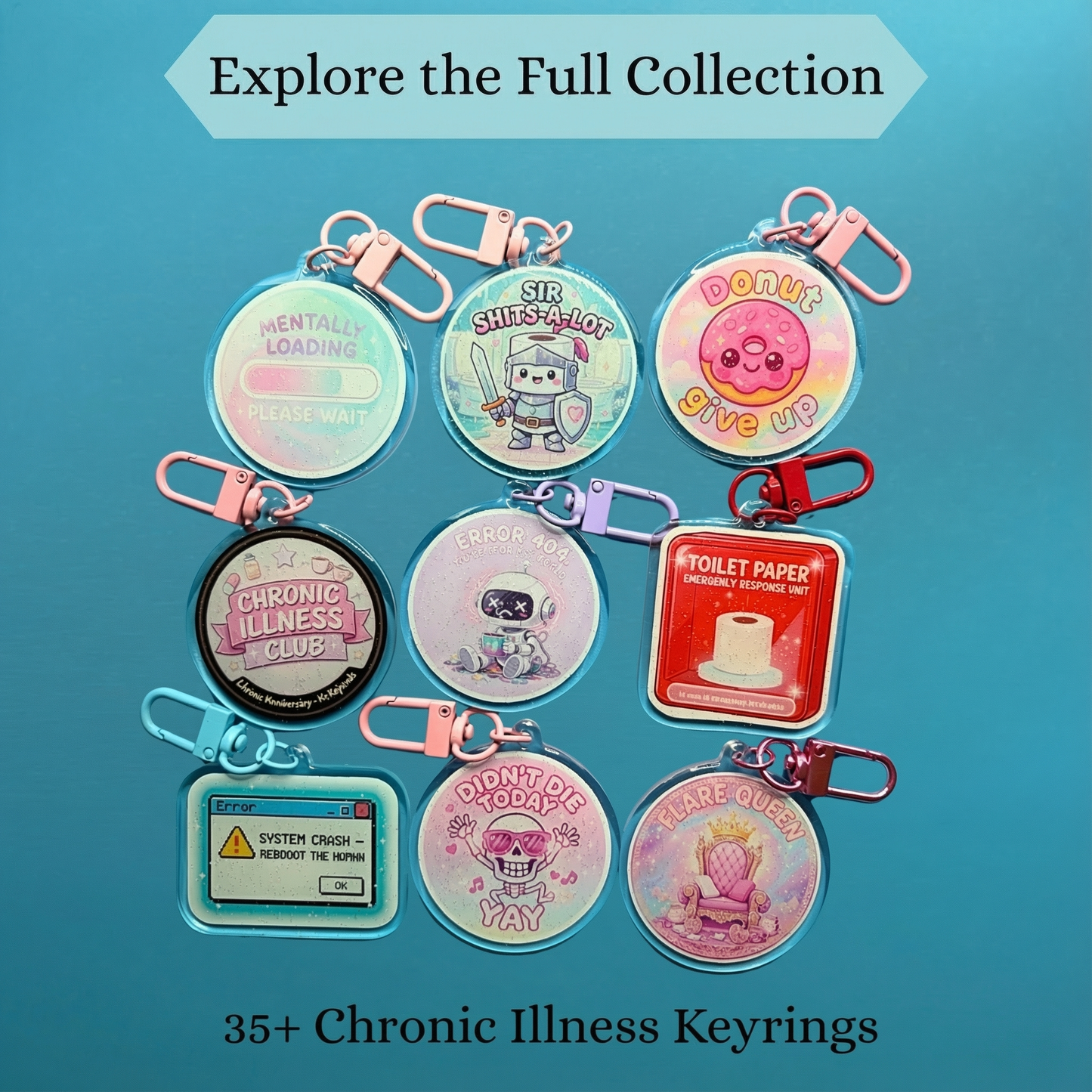 Flare Queen Glitter Acrylic Keyring – Chronic Illness Self Care Keychain